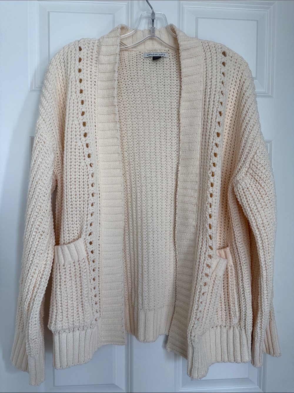 American Eagle Outfitters Cream Open-Front Chunky Knit Cardigan, NWOT